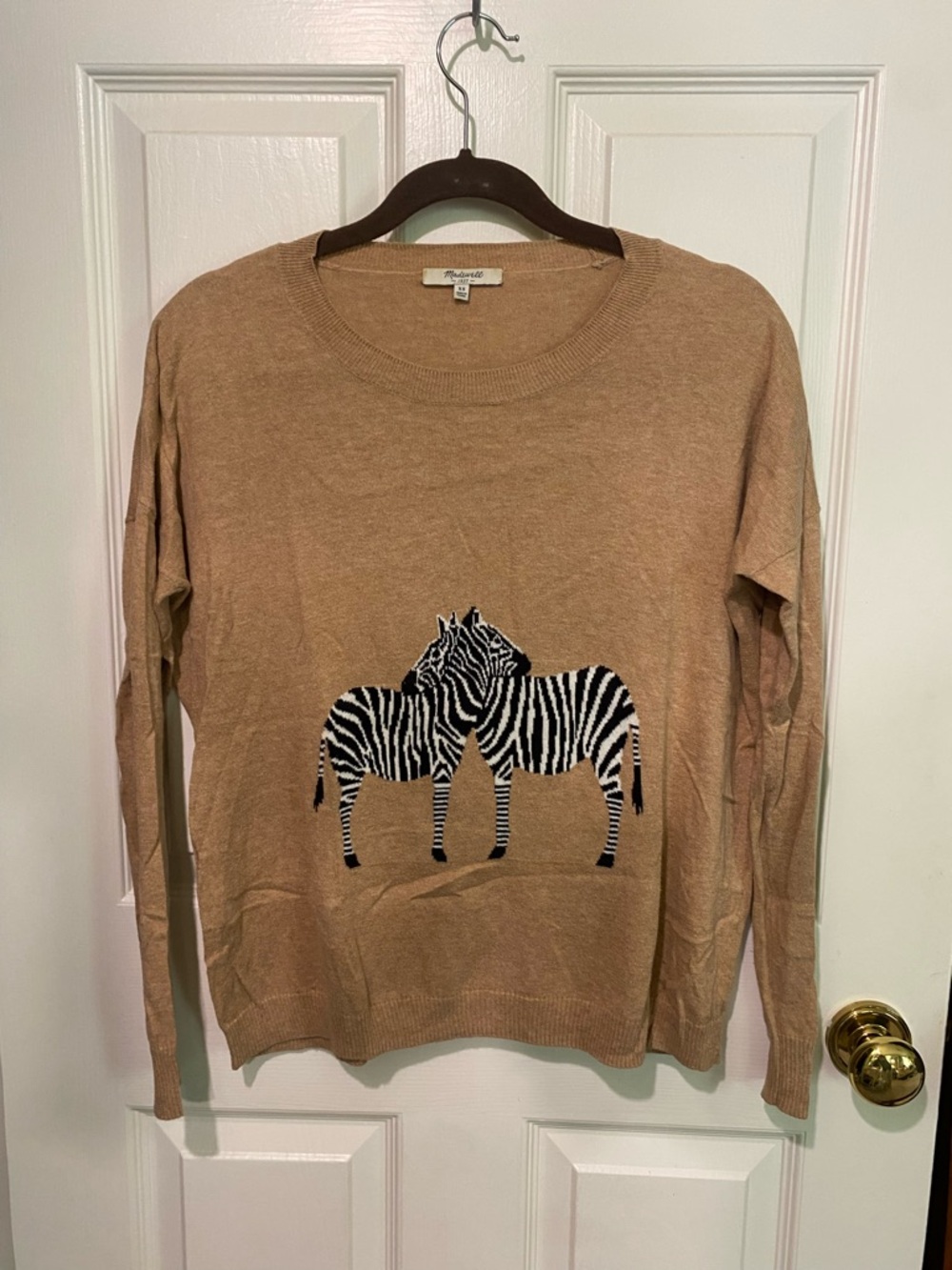Madewell Zebra Lightweight Camel-Colored Crewneck Sweater